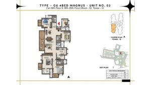 Prestige Southern Star Apartment in Akshayanagr, Bannerghatta Road Bangalore Floor Type - G6 4 BED Magnus - Unit No. 03 (1st- 16th Floor & 18th - 25th Floor) Block - 02 Tower - 12