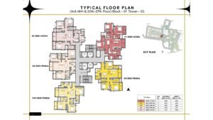 Prestige Southern Star Apartment in Akshayanagr, Bannerghatta Road Bangalore Typicl Floor Plan (3rd-18th & 20th-27th floor) Block-01 Tower- 03