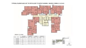 Sattva Lumina Apartment in Bangalore Typical Floor Plan (1st to 19th & 21st to 29th floors) Block 2 Wings C, D, E & G