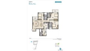 Sobha Royal Pavilion Apartment in Sarjapur Road Bangalore floor plan Type A2 3 BHK SBA - 1884 SFT CARPET AREA - 1330 SFT