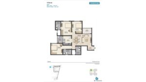 Sobha Royal Pavilion Apartment in Sarjapur Road Bangalore floor plan Type B1 3 BHK SBA - 1507 SFT CARPET AREA - 1091 SFT