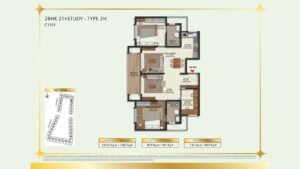 Brigade Eternia Apartment in Yelahanka, Bangalore Floor Plan 2BHK 2T + Study - Type 2H