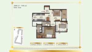 Brigade Eternia Apartment in Yelahanka, Bangalore Floor Plan 2BHK 2T - Type 2C