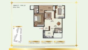Brigade Eternia Apartment in Yelahanka, Bangalore Floor Plan 2BHK 2T - Type 2F