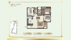 Brigade Eternia Apartment in Yelahanka, Bangalore Floor Plan 3BHK 2T - Type 3A