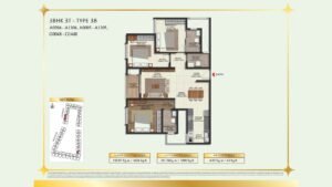 Brigade Eternia Apartment in Yelahanka, Bangalore Floor Plan 3BHK 3T - Type 3B