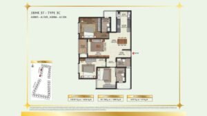 Brigade Eternia Apartment in Yelahanka, Bangalore Floor Plan 3BHK 3T - Type 3C