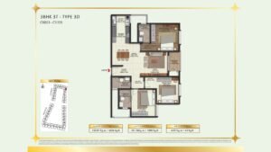Brigade Eternia Apartment in Yelahanka, Bangalore Floor Plan 3BHK 3T - Type 3D