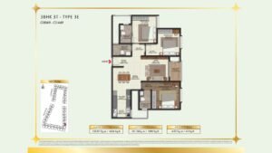 Brigade Eternia Apartment in Yelahanka, Bangalore Floor Plan 3BHK 3T - Type 3E
