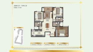 Brigade Eternia Apartment in Yelahanka, Bangalore Floor Plan 3BHK 3T - Type 3F