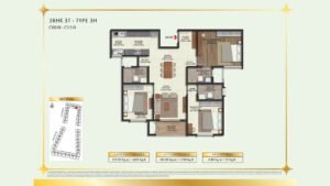 Brigade Eternia Apartment in Yelahanka, Bangalore Floor Plan 3BHK 3T - Type 3H