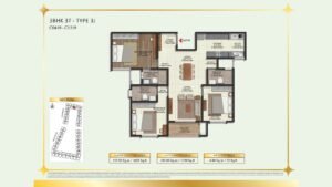 Brigade Eternia Apartment in Yelahanka, Bangalore Floor Plan 3BHK 3T - Type 3J