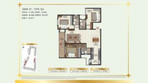 Brigade Eternia Apartment in Yelahanka, Bangalore Floor Plan 3BHK 3T - Type 3Q