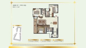 Brigade Eternia Apartment in Yelahanka, Bangalore Floor Plan 3BHK 3T - Type 3Q1