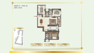 Brigade Eternia Apartment in Yelahanka, Bangalore Floor Plan 3BHK 3T - Type 3V