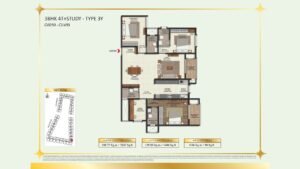 Brigade Eternia Apartment in Yelahanka, Bangalore Floor Plan 3BHK 4T + Study- Type 3Y