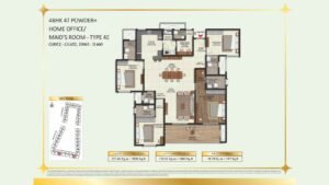 Brigade Eternia Apartment in Yelahanka, Bangalore Floor Plan 4BHK 4T Powder +Home Office-Maid Room - Type 4E