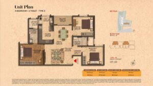 Brigade Citrine Apartment in Old Madras Road East Bangalore Unit Plan 3BHK + 2Toilet- Type 3