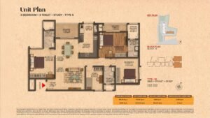 Brigade Citrine Apartment in Old Madras Road East Bangalore Unit Plan 3BHK + 3Toilet + Study- Type 6